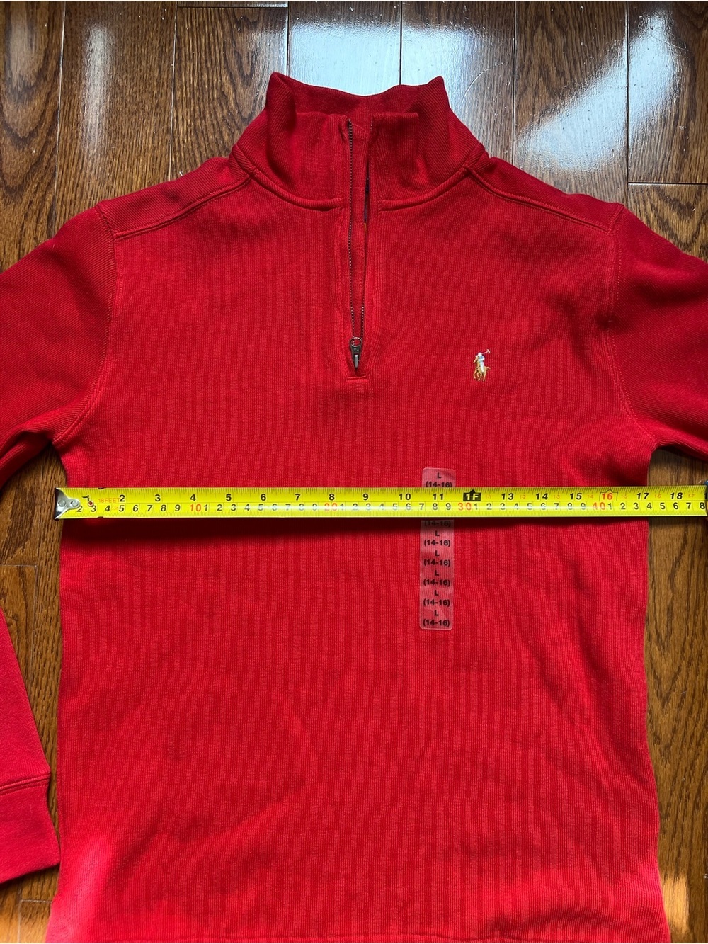 [NEW] Polo Ralph Lauren Red Estate Rib Quarter Zip Pullover Sweater Sz L (14-16) - Picture 10 of 12